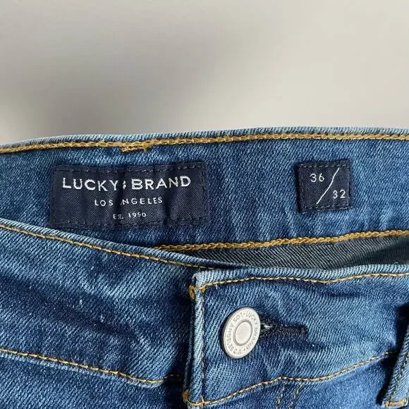 Lucky Brand Mens 410 Athletic Slim Jeans Size 36x32 Medium Blue Wash Distressed